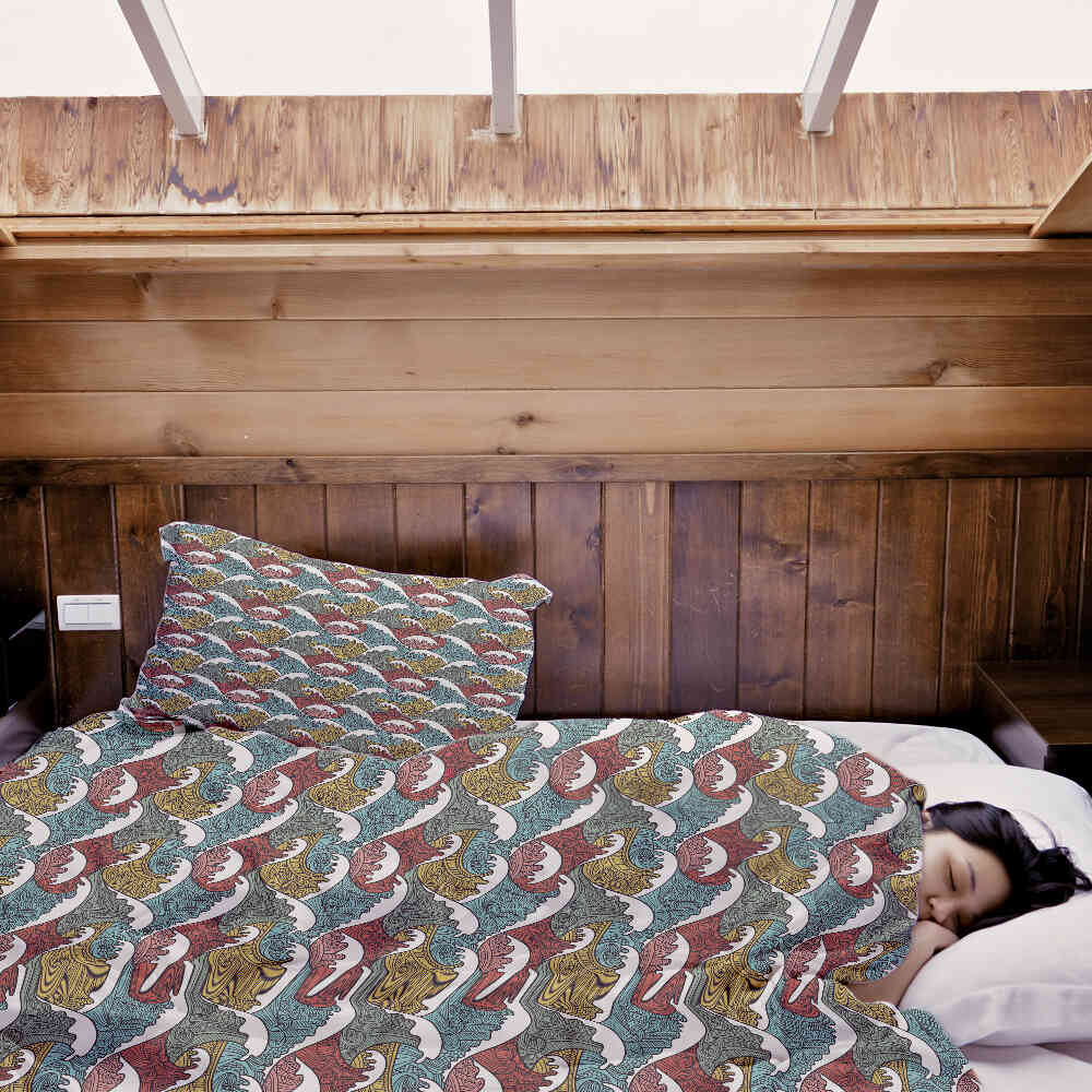 Ensemble de linge de lit avec couvertures thérapeutiques motifs brise-lames colorés