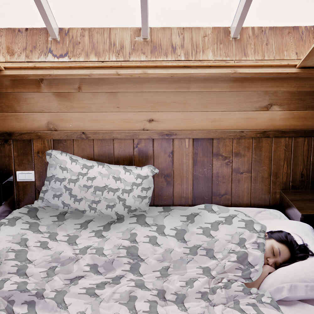 Ensemble de literie avec couvertures thérapeutiques gris avec des ânes