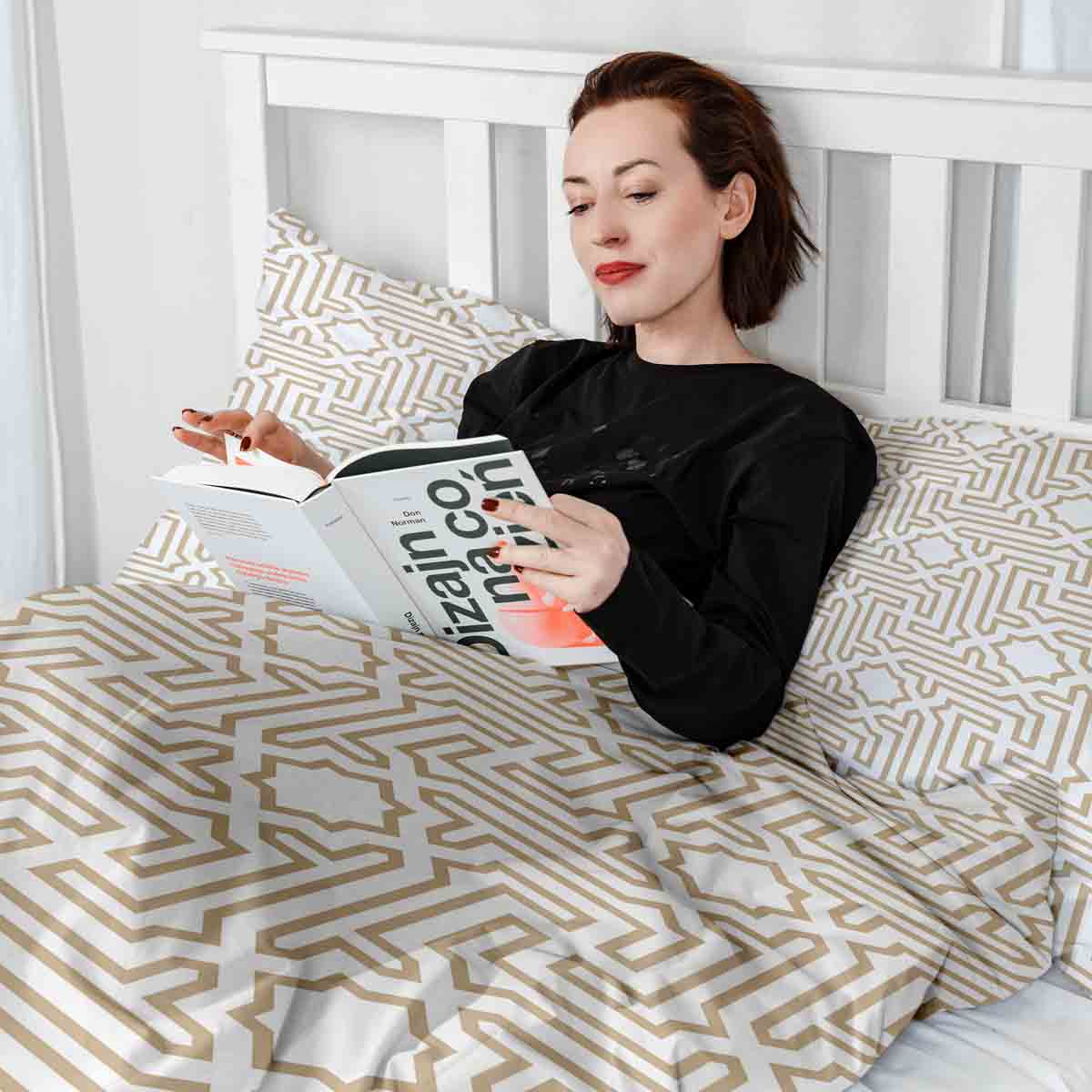 Therapy blankets bedding set beige with shapes