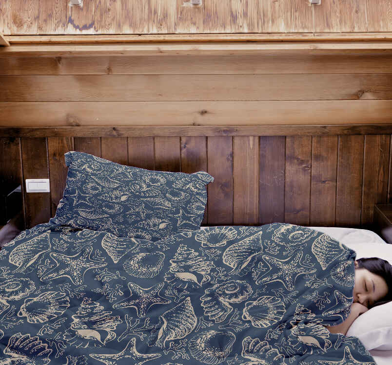 Ensemble de literie avec couverture thérapeutique bleu avec coquillages