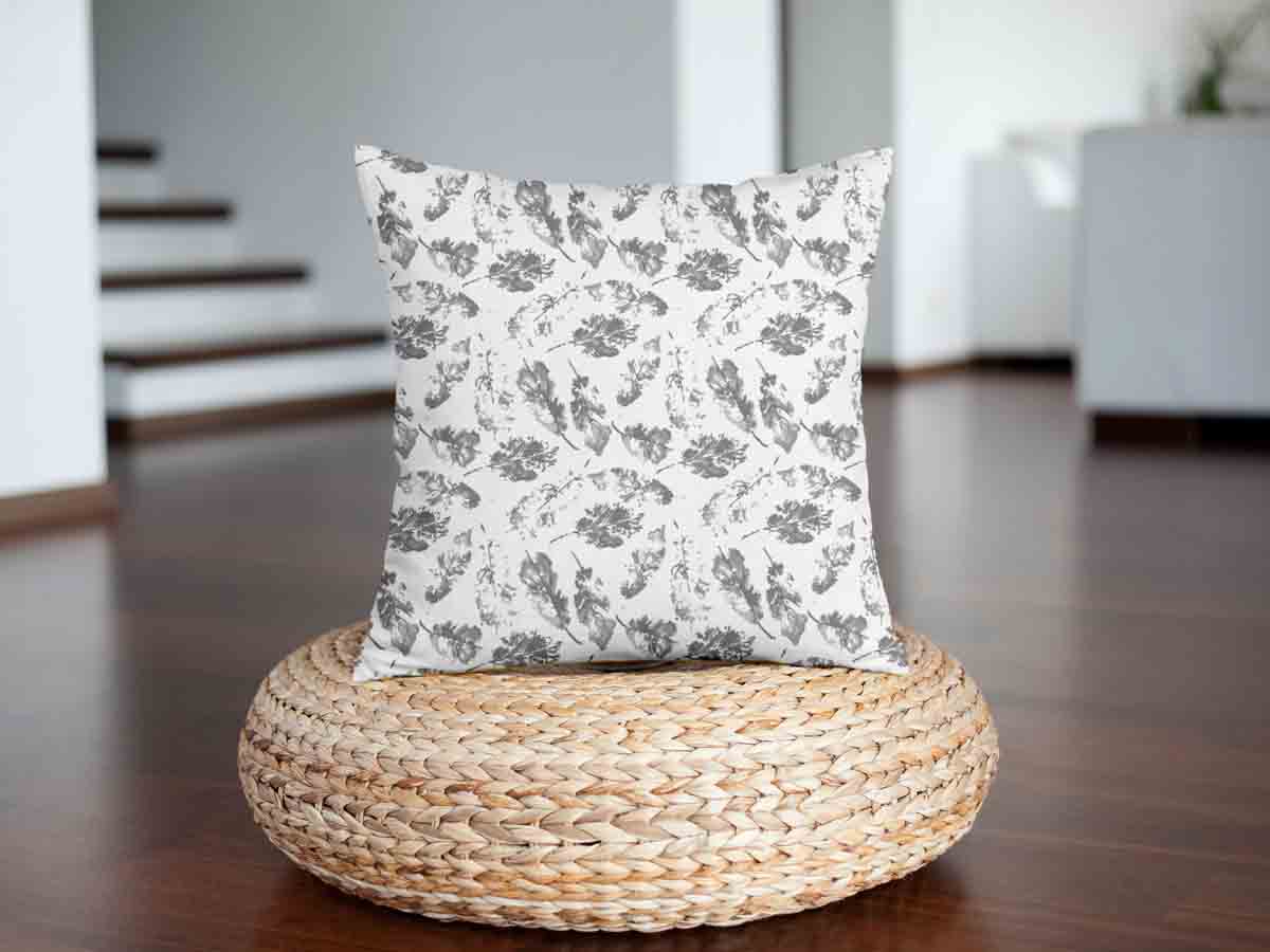 Health pillow white with gray leaves