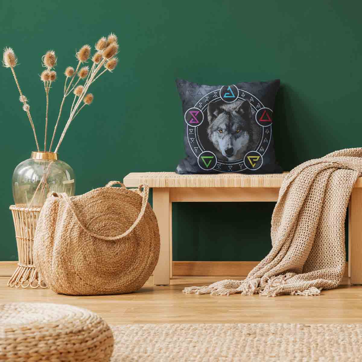 Coussin de santé gris avec loup