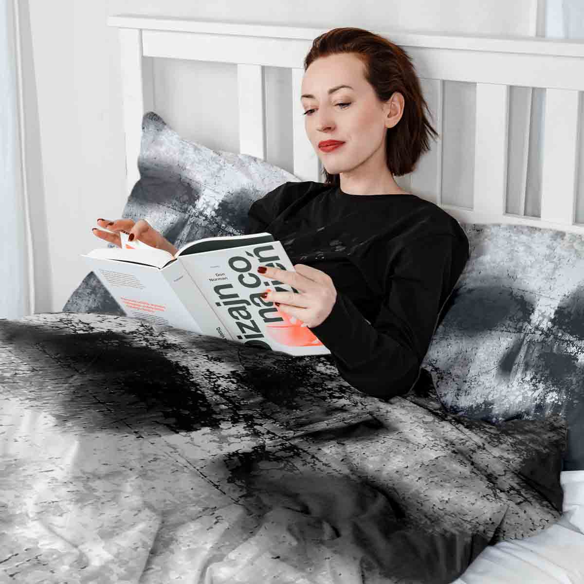 Couverture thérapeutique originale - Housse en coton noire avec motif chiné