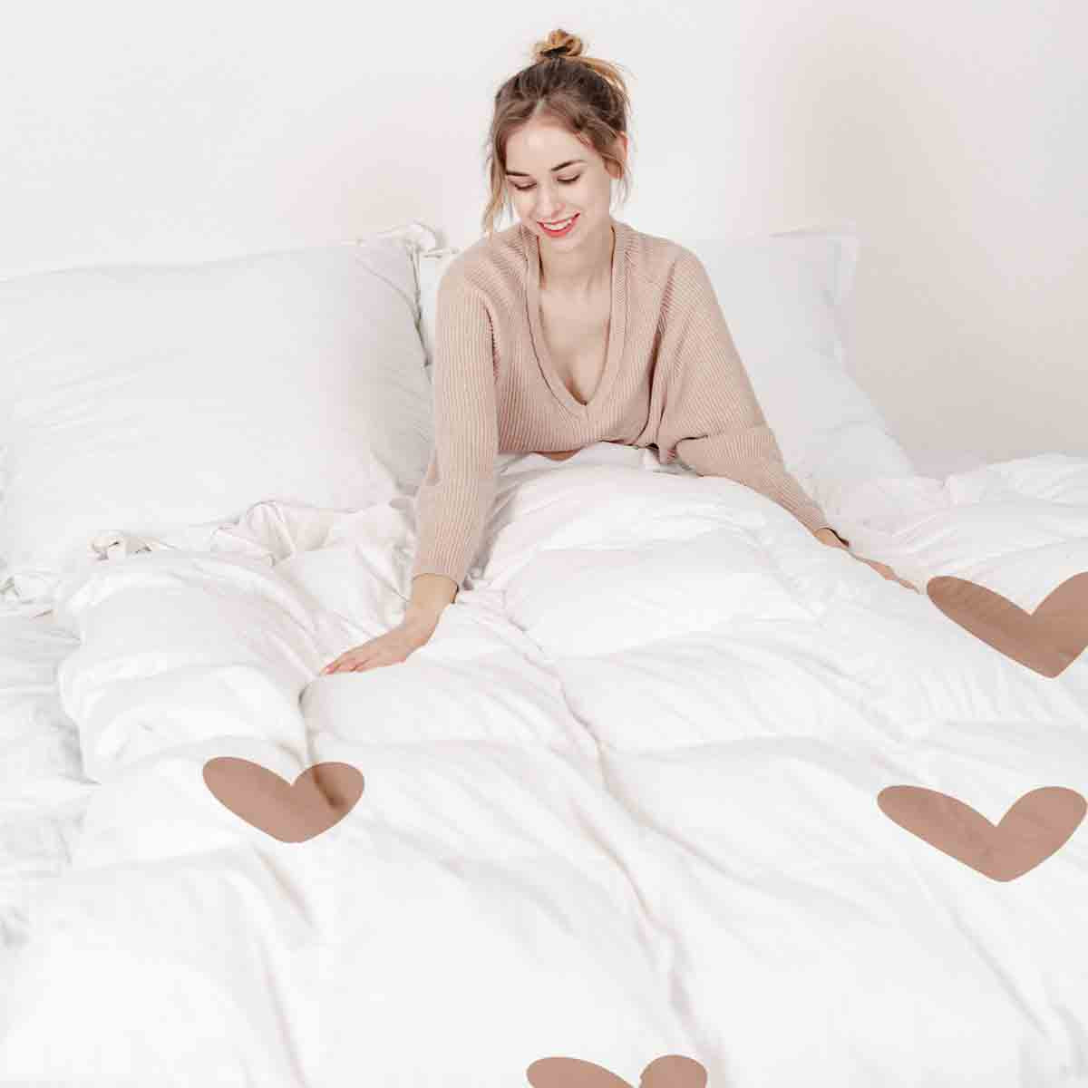 Couverture thérapeutique originale - Housse en coton blanche avec petits cœurs