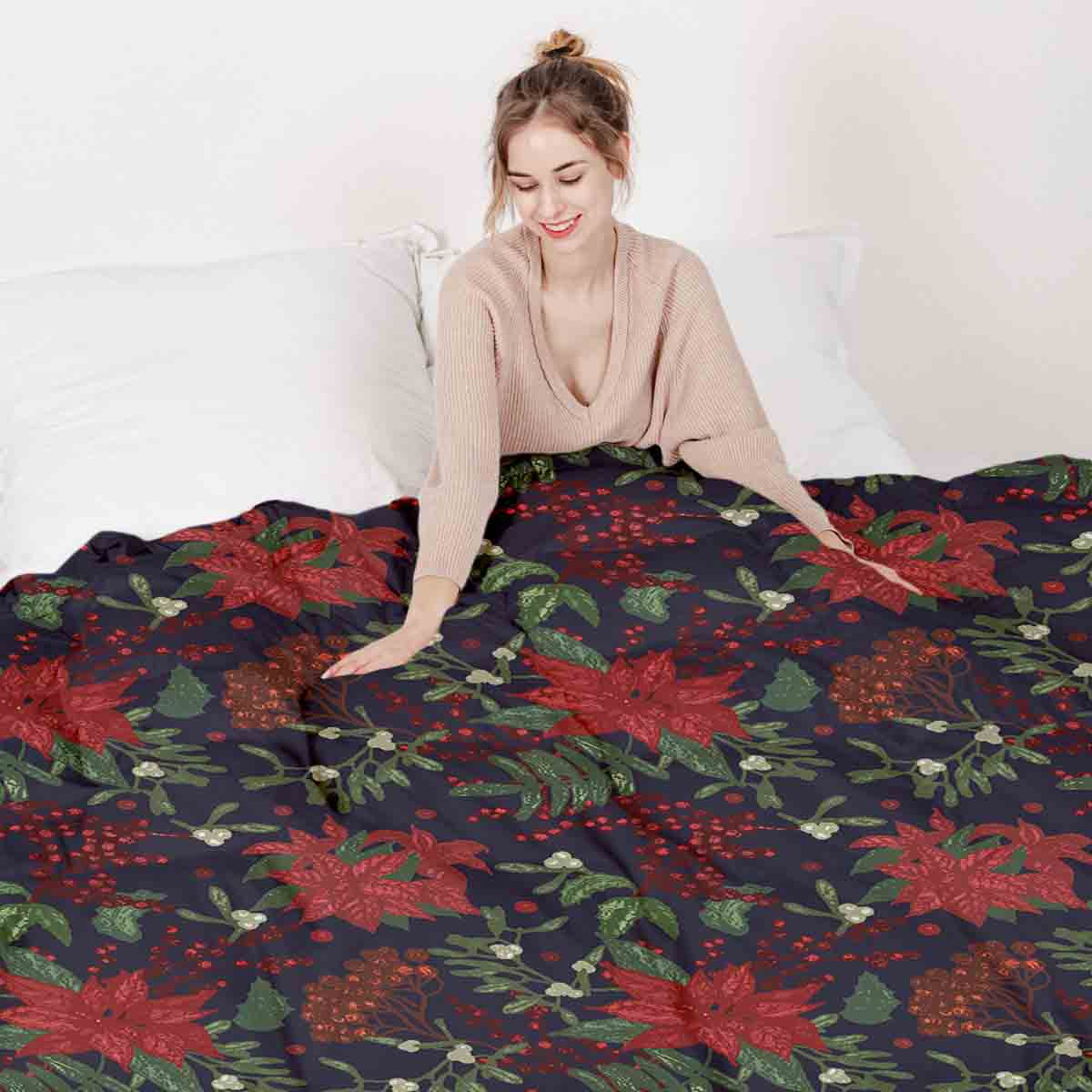 Therapy blankets bedding set with red poinsettia