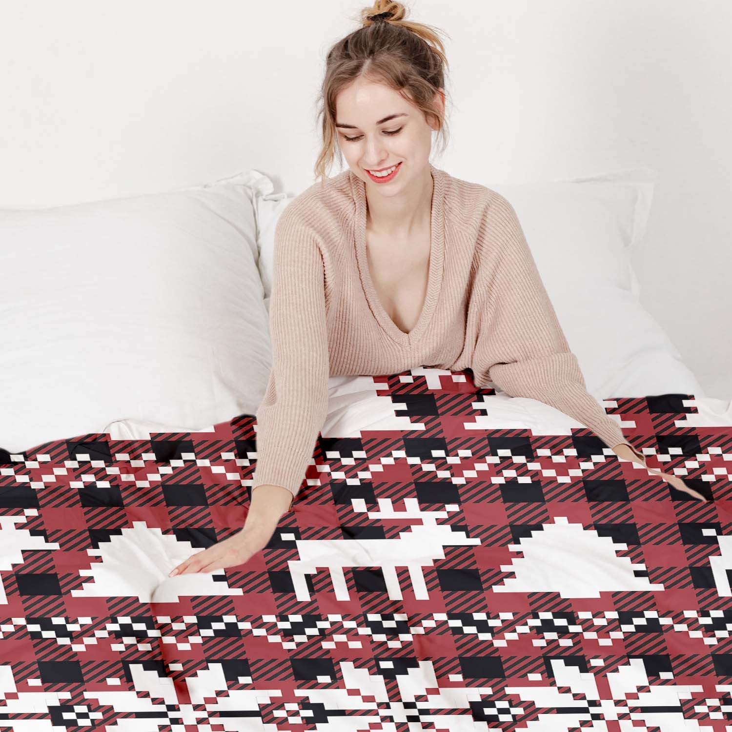 Couverture thérapeutique originale - Housse en coton à carreaux avec motifs de Noël