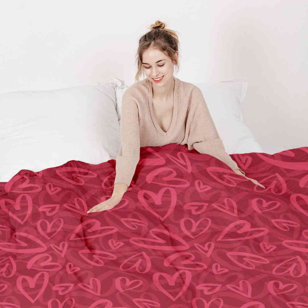 Couverture thérapeutique originale - Housse en coton rouge avec motif cœur rose