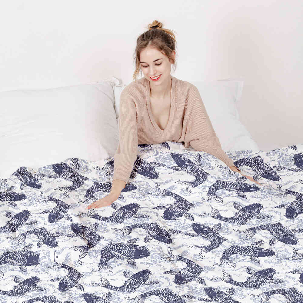 Couverture thérapeutique originale - Housse en coton Koïs bleus