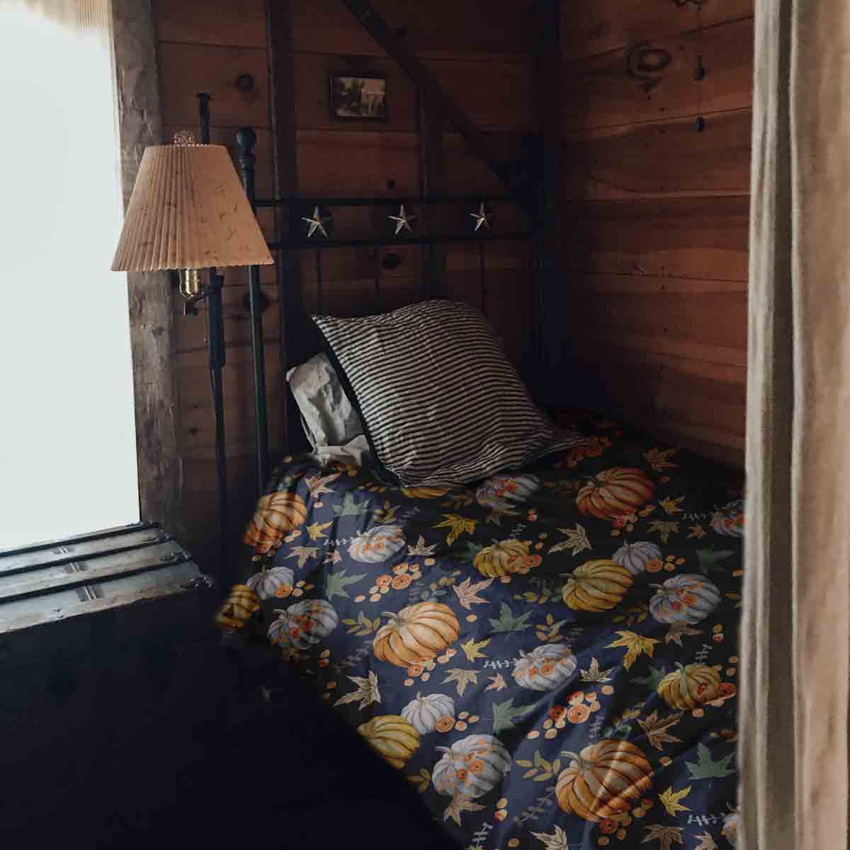 Couverture thérapeutique originale - Housse en coton bleue avec citrouilles