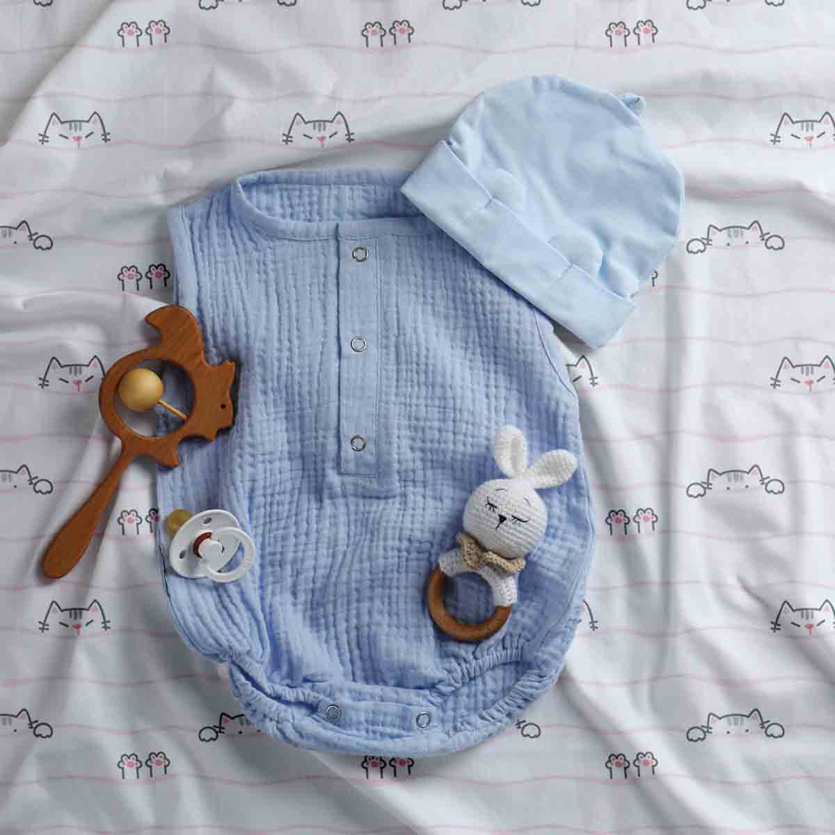 Couverture thérapeutique originale - Housse en coton blanche avec petits chats