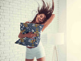 Health pillow blue with bouquet of flowers