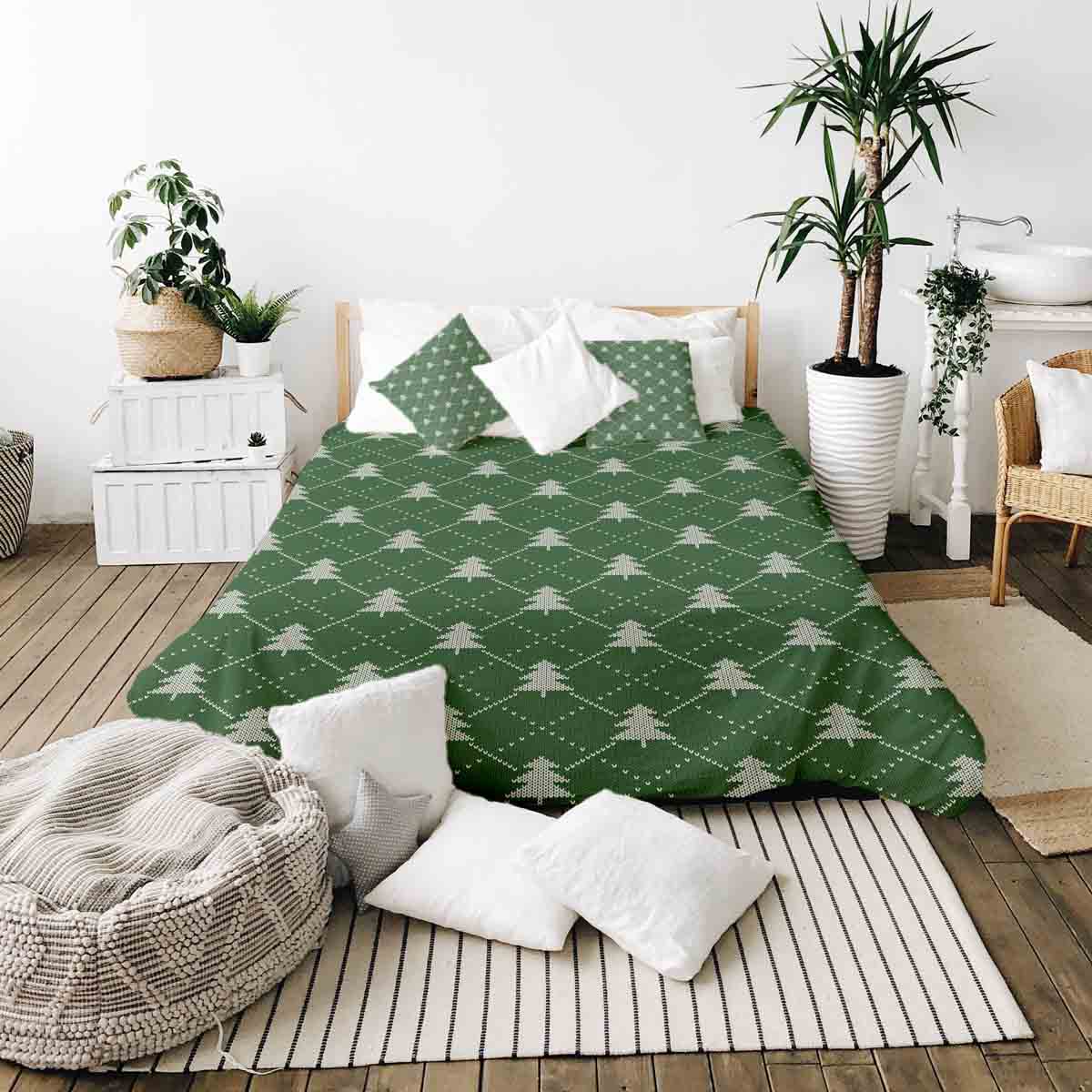 Couverture thérapeutique originale - Housse en coton verte avec des sapins