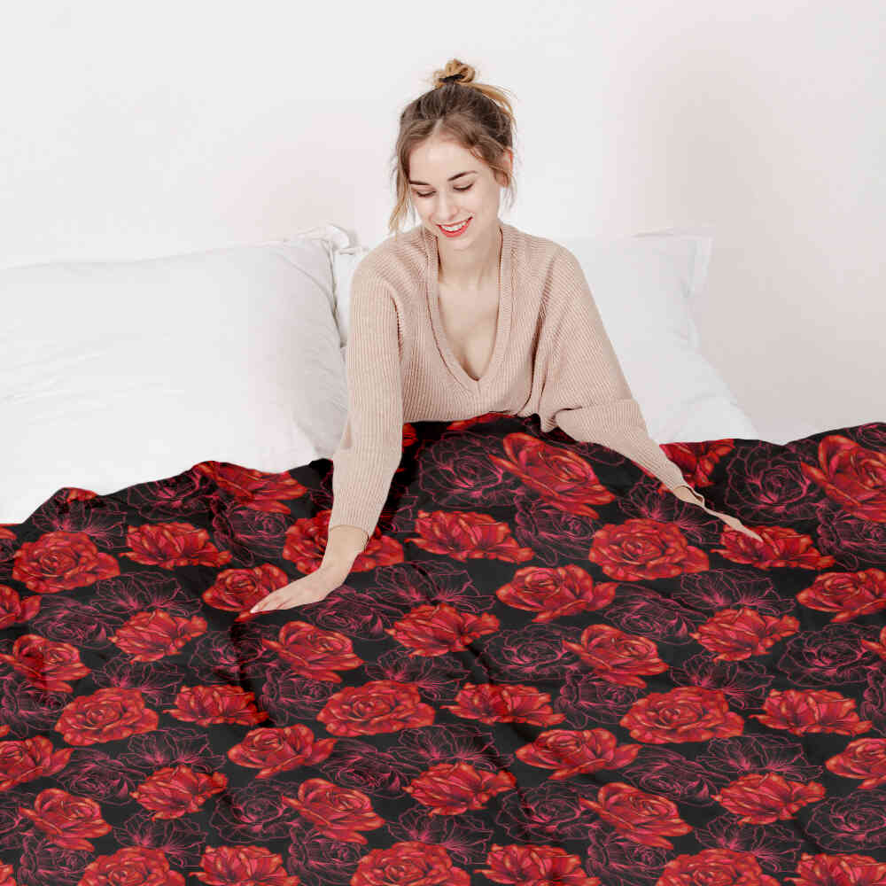 Original therapy blanket - cotton cover black with red roses
