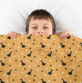Therapy blanket and bedding set, orange, with Potter's broom.