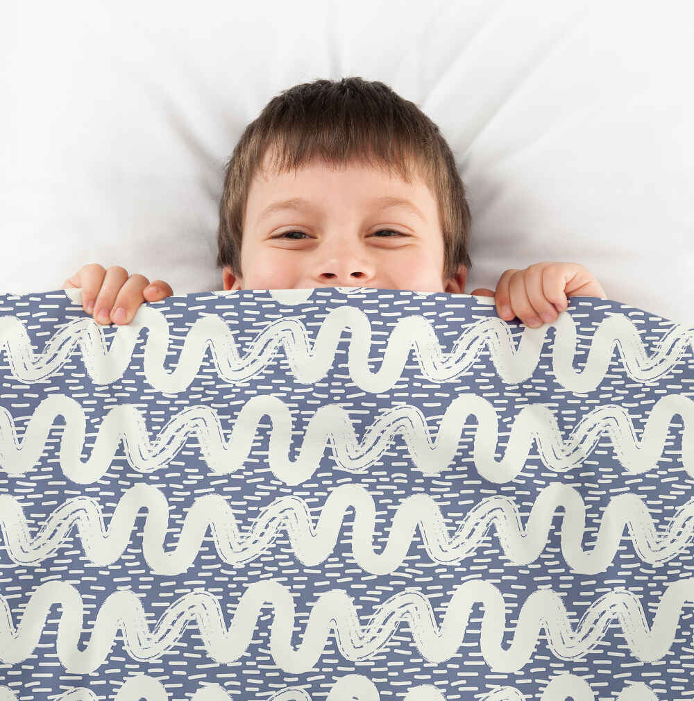 Couverture thérapeutique originale - Housse en coton bleu avec vagues blanches
