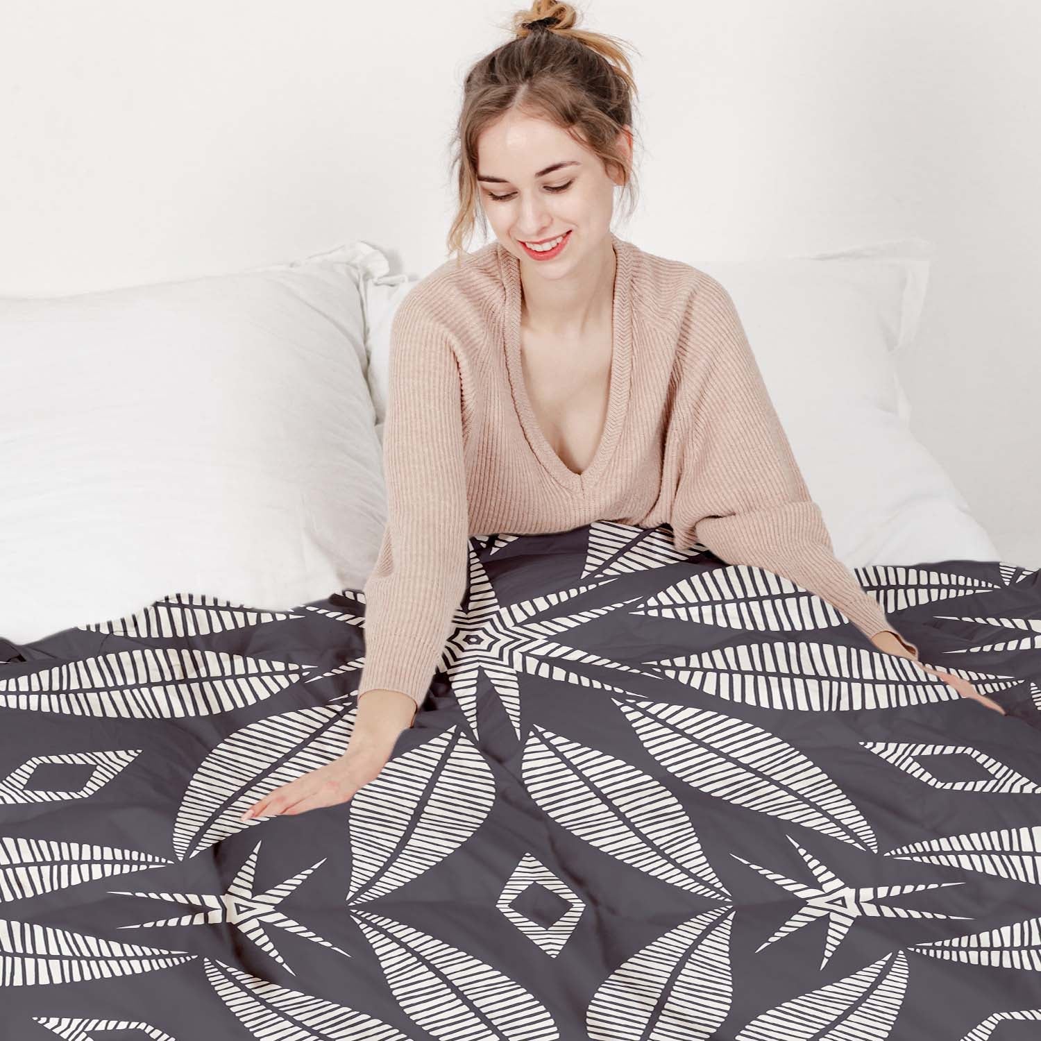 Therapy blankets bedding set with large flower
