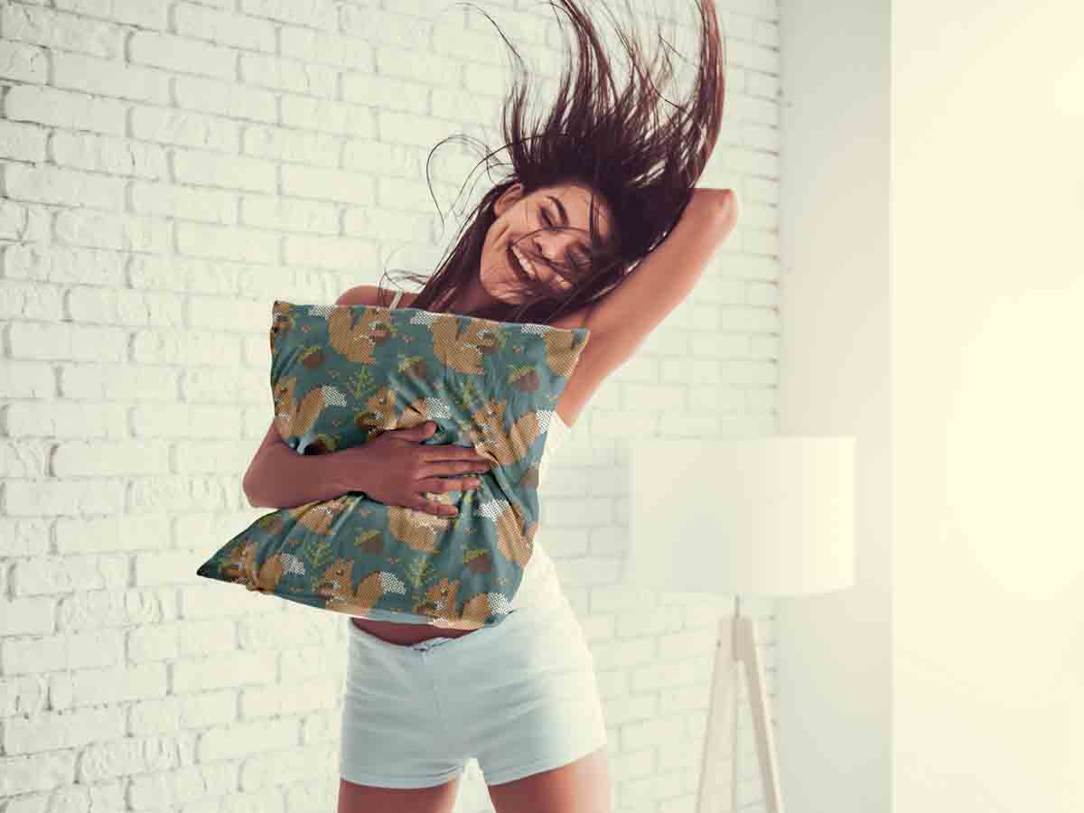 Coussin de santé vert avec écureuil