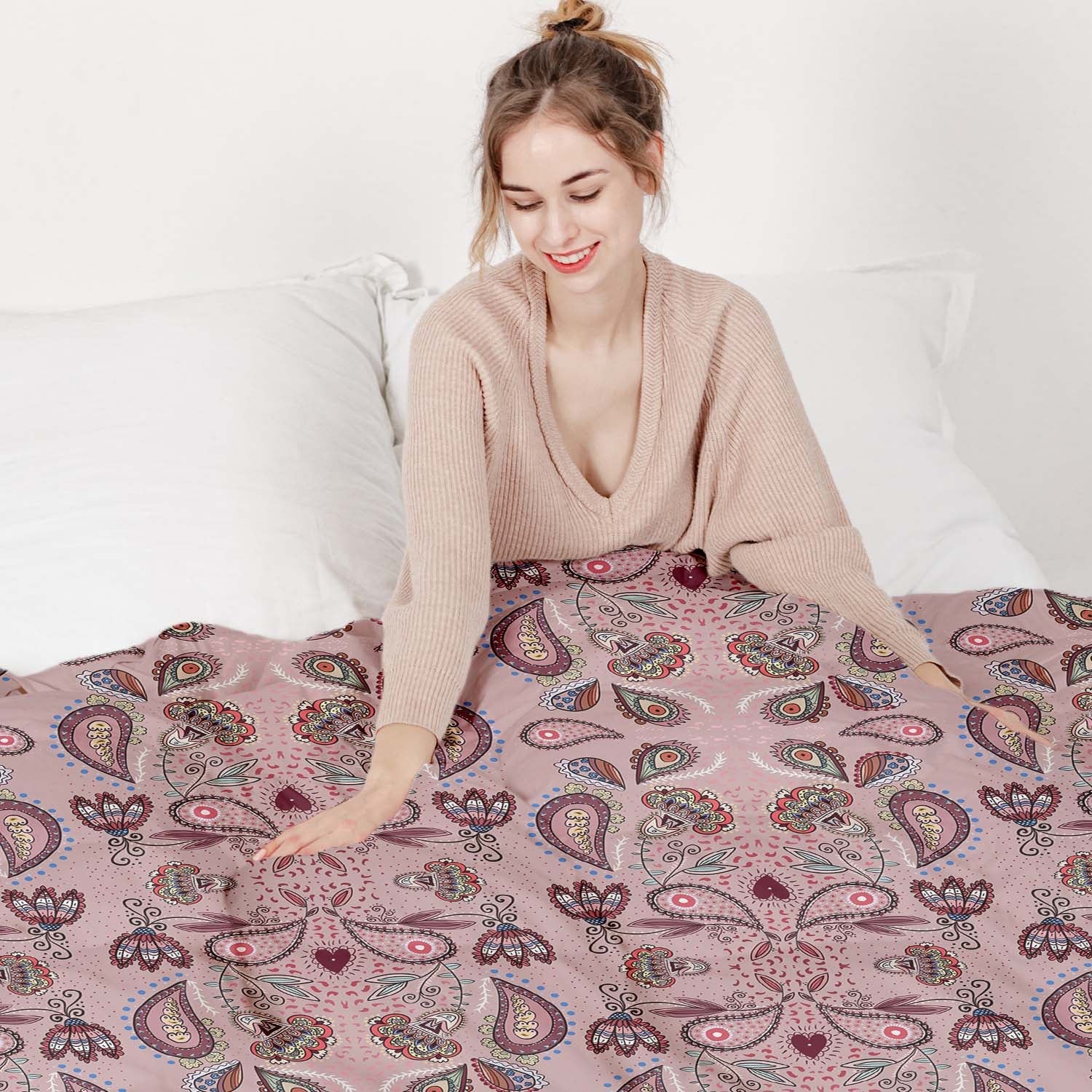 Therapy blankets bedding set pink mandala