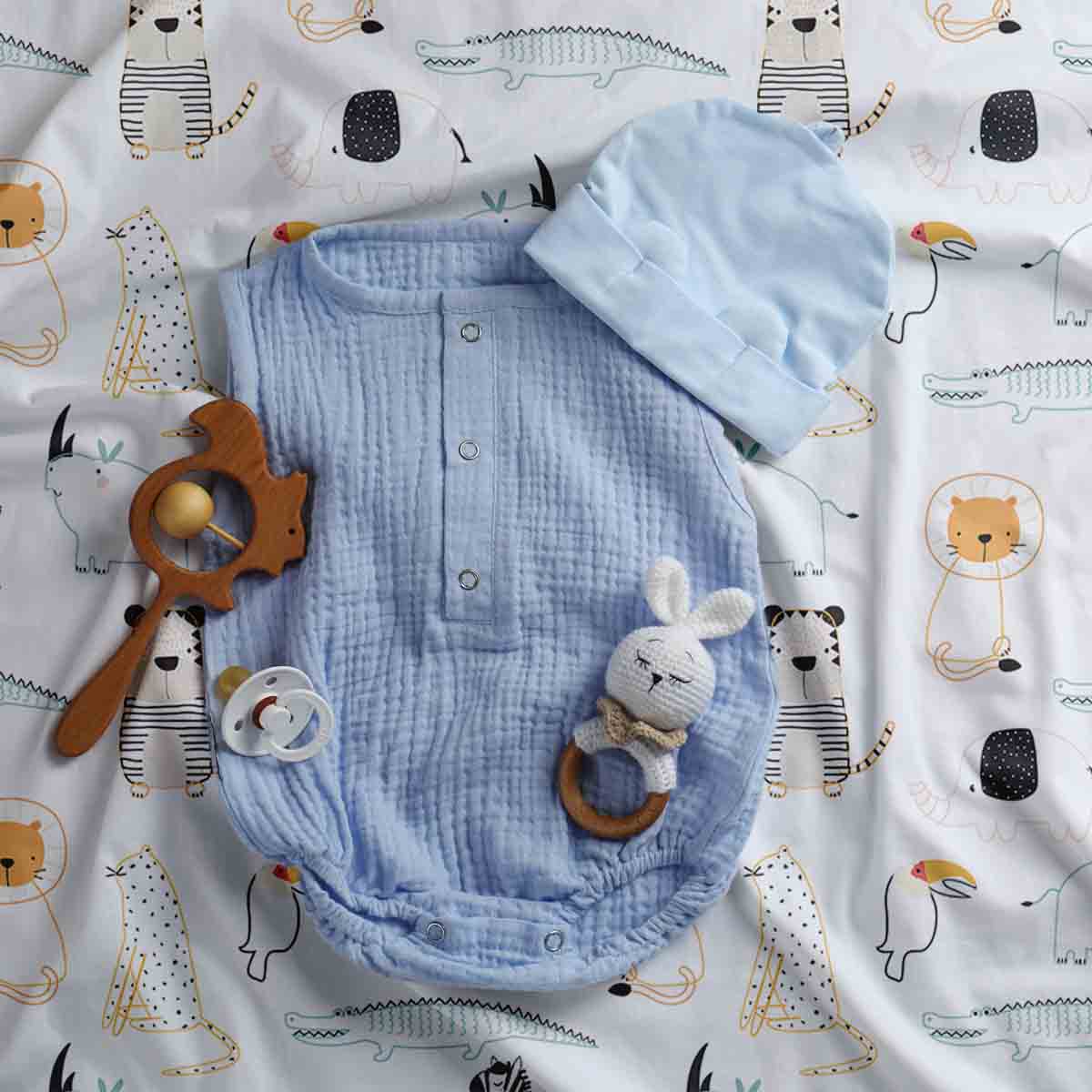 Original therapy blanket - cotton cover white with zoo animals