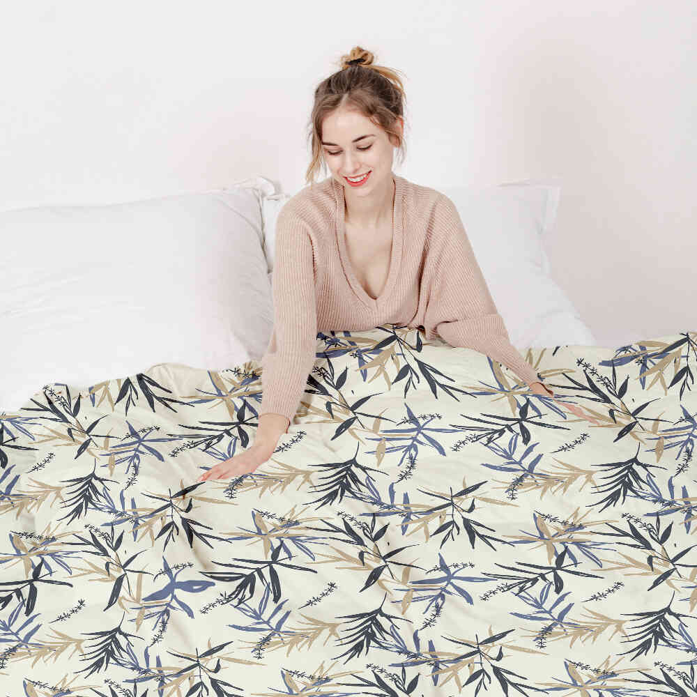 Couette thérapeutique Ensemble de literie Motif feuille Beige