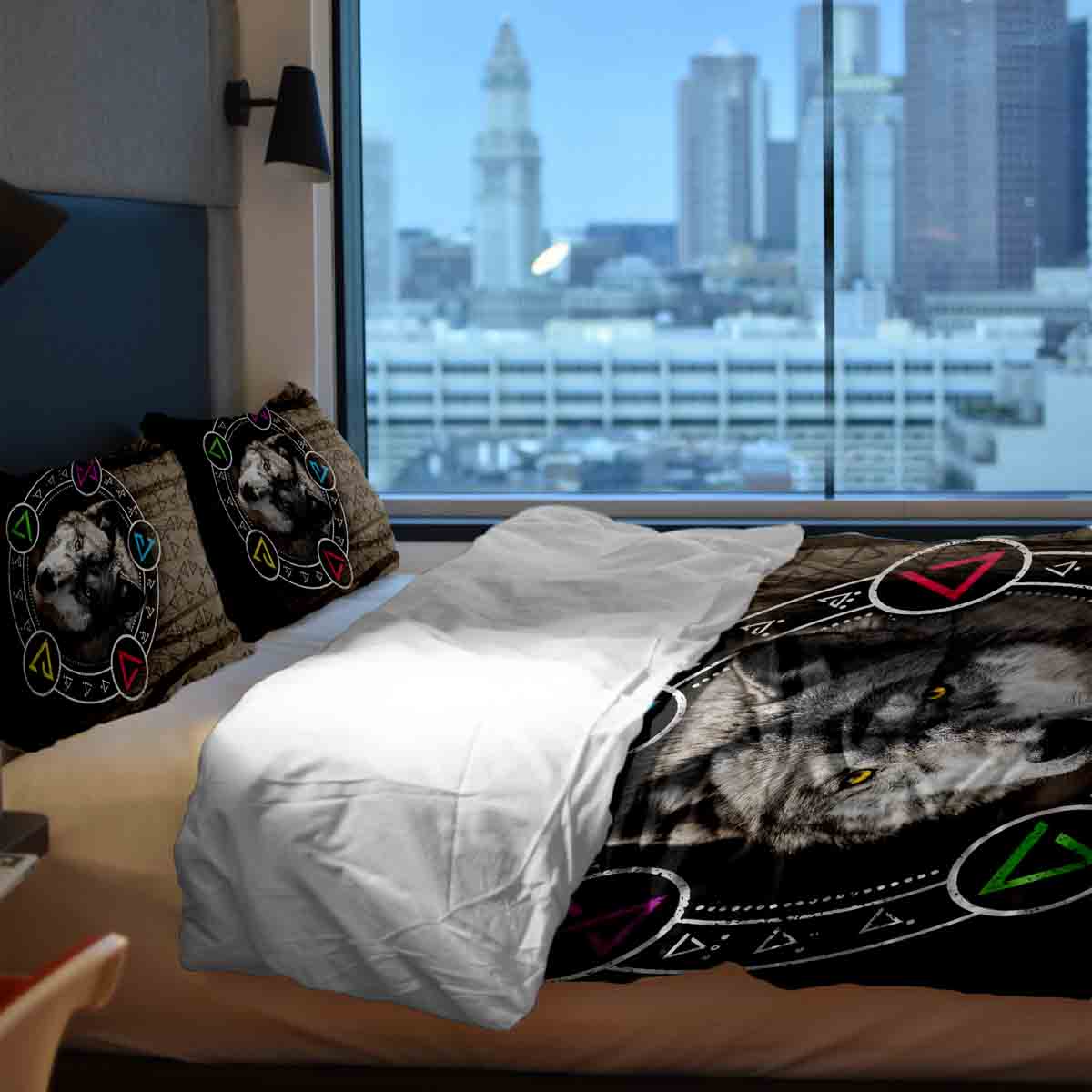 Therapy blankets bedding set brown with wolf