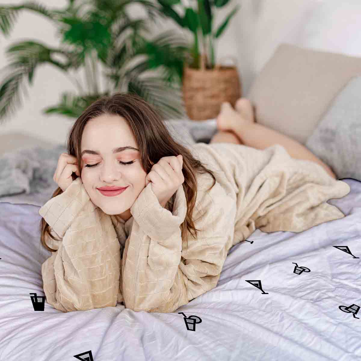 Ensemble de linge de lit avec couverture thérapeutique blanc cocktails