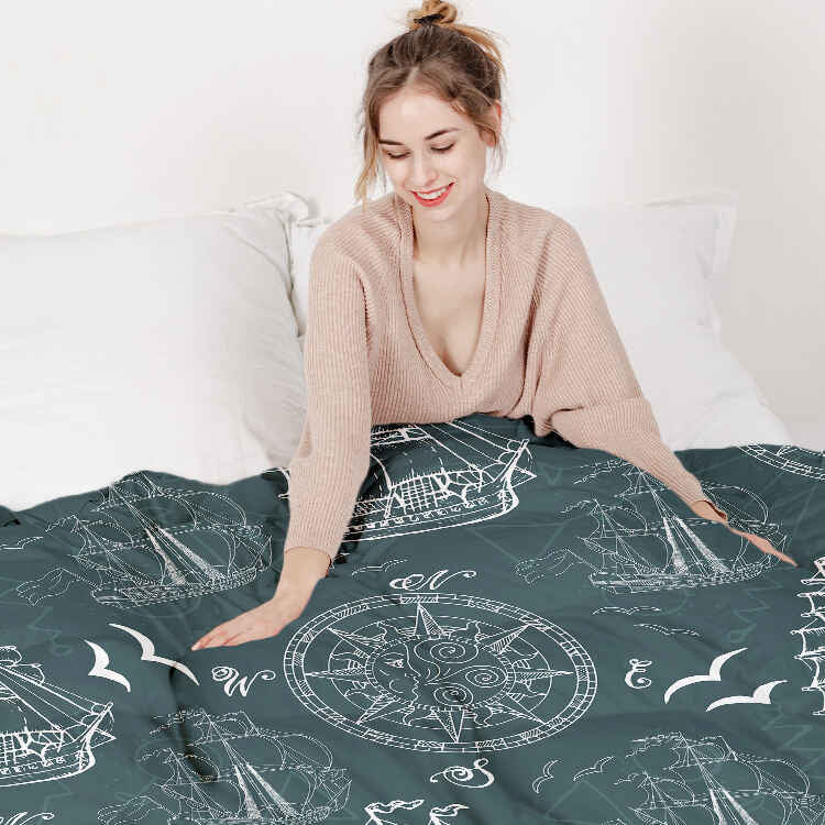 Couverture thérapeutique originale - Housse en coton avec bateaux