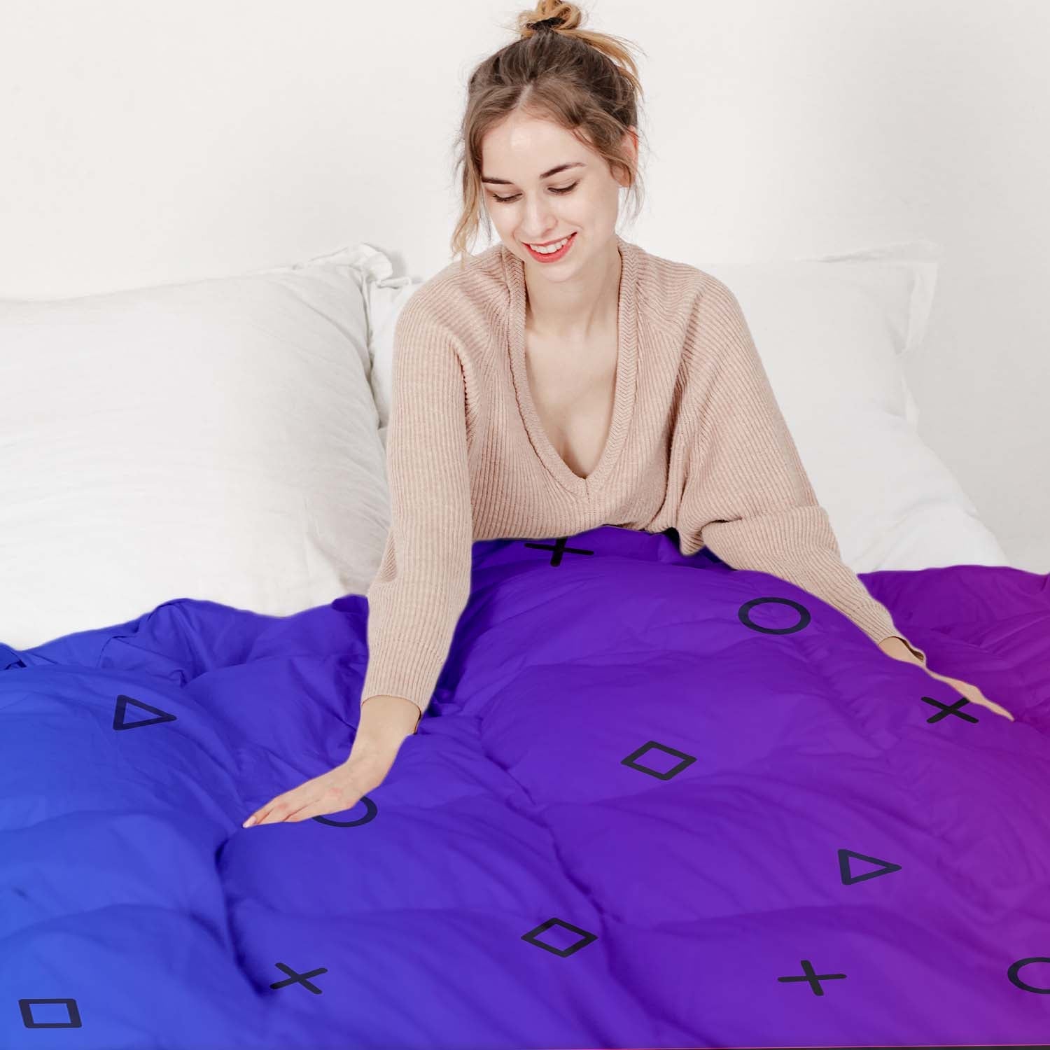 Couverture thérapeutique originale - Housse en coton violet avec formes