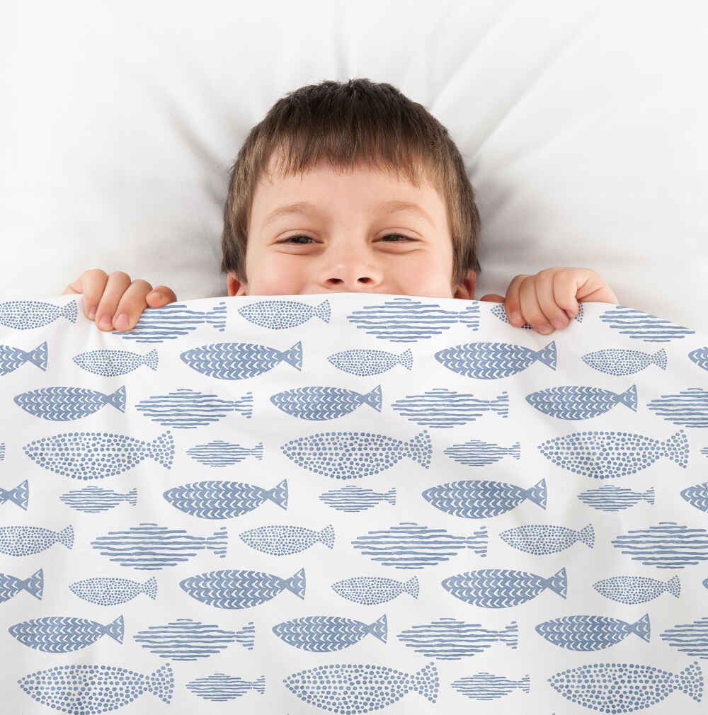 Couverture thérapeutique originale - Housse en coton poissons bleus