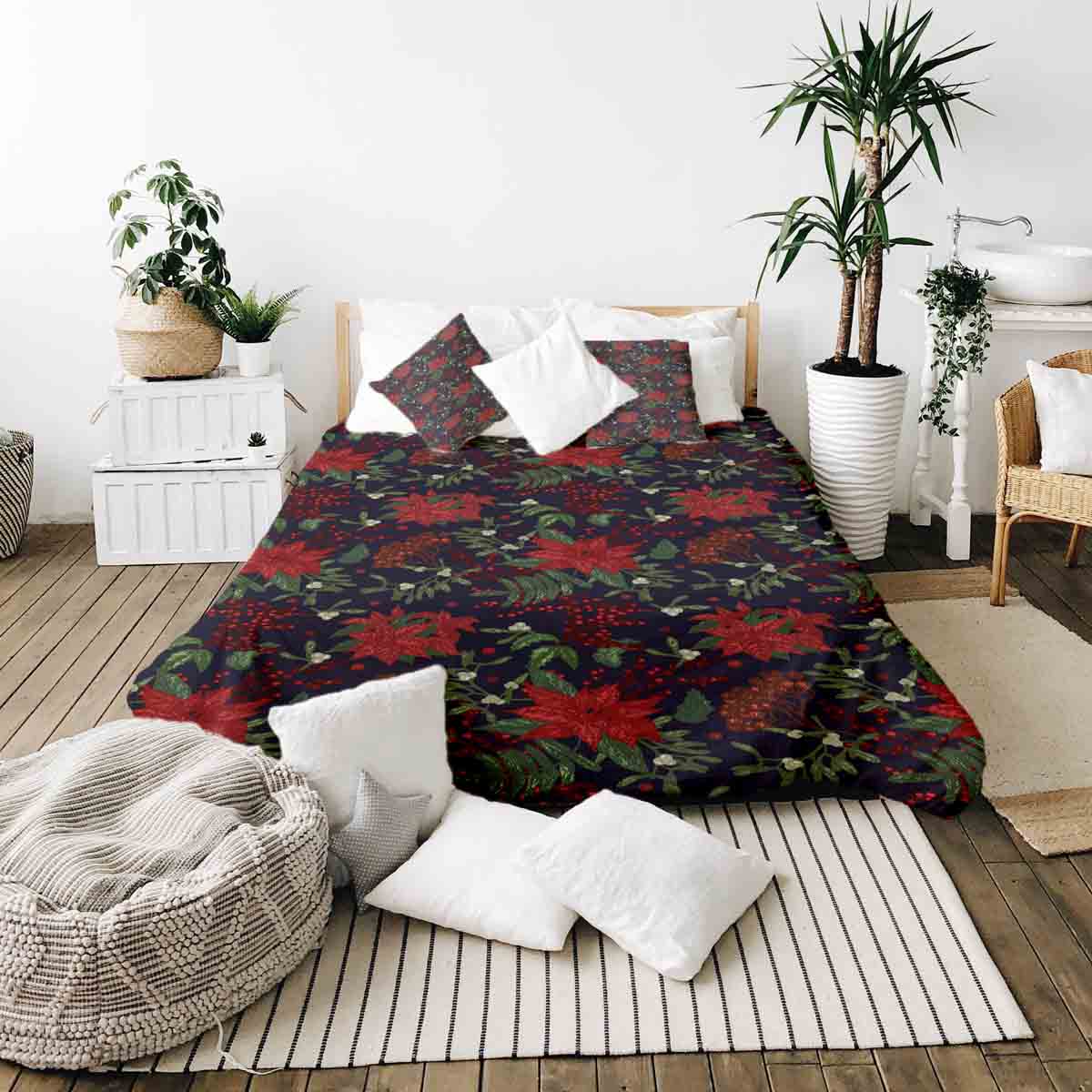 Therapy blankets bedding set with red poinsettia