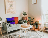 Purple health pillow with shapes