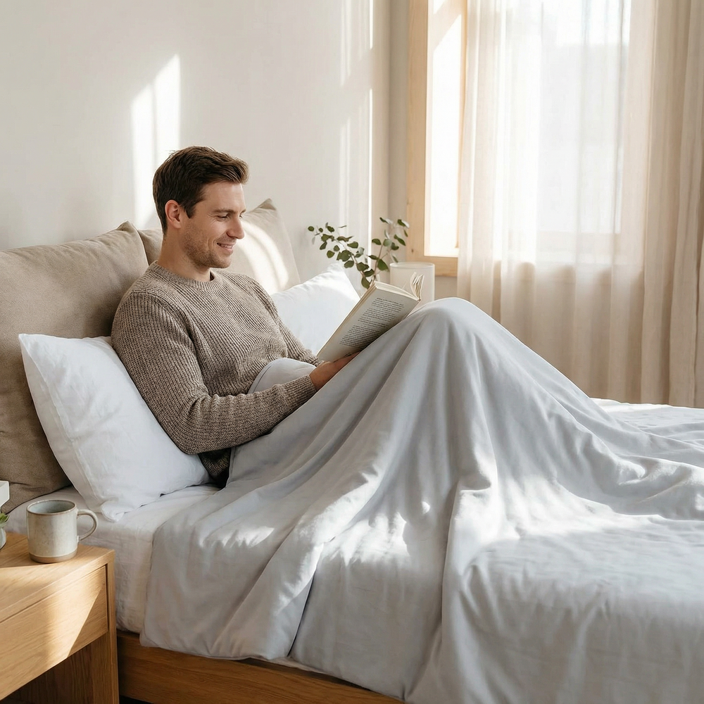 Original therapy blanket - weighted blanket with cotton cover in light gray for adults