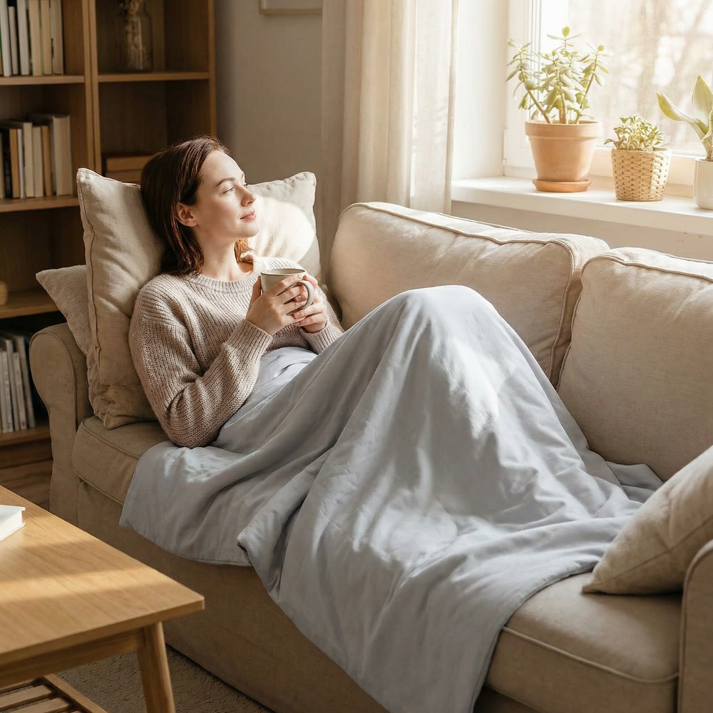 Original therapy blanket - weighted blanket with cotton cover in light gray for adults