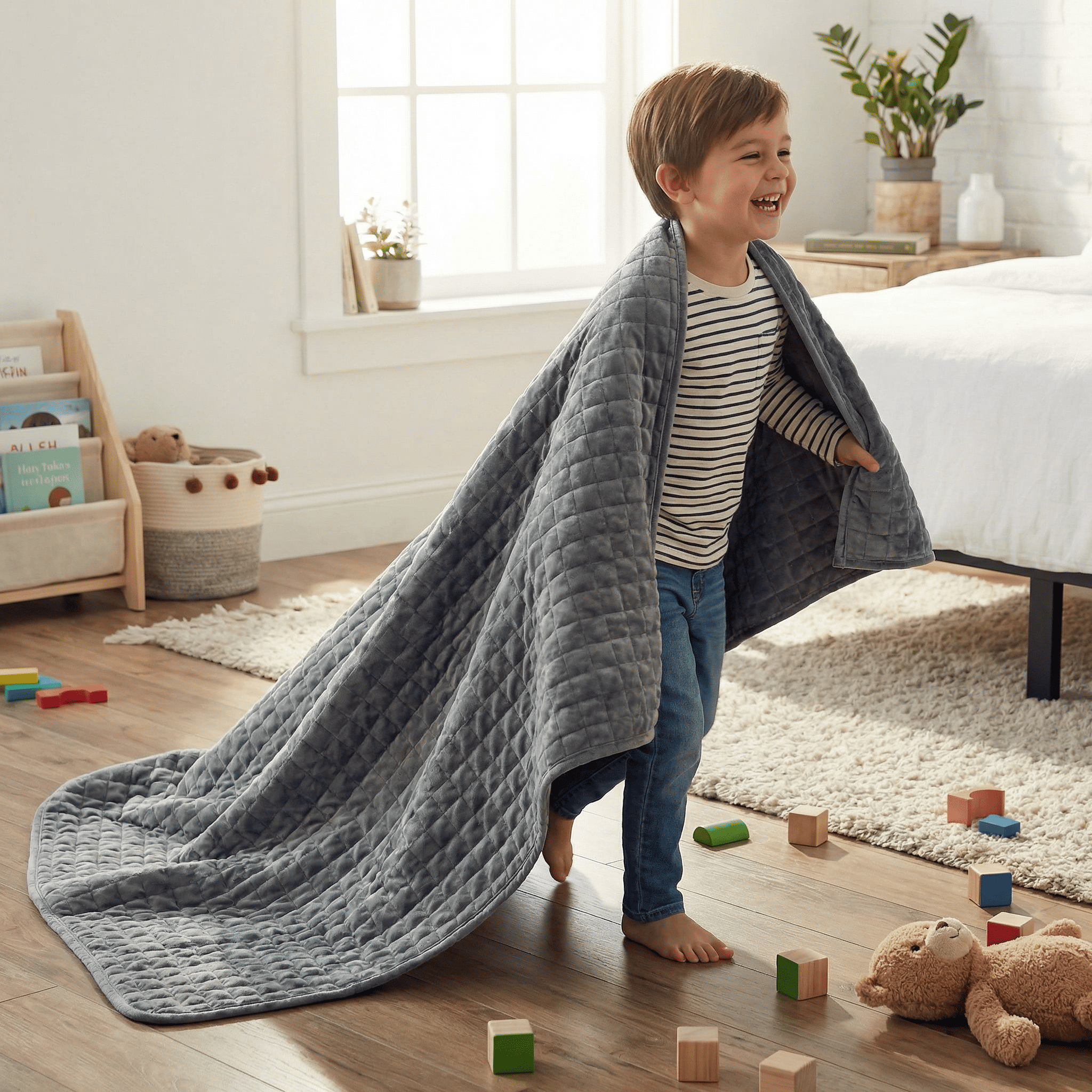 Couverture thérapeutique originale - Couverture pondérée avec housse 4 saisons en gris pour enfants