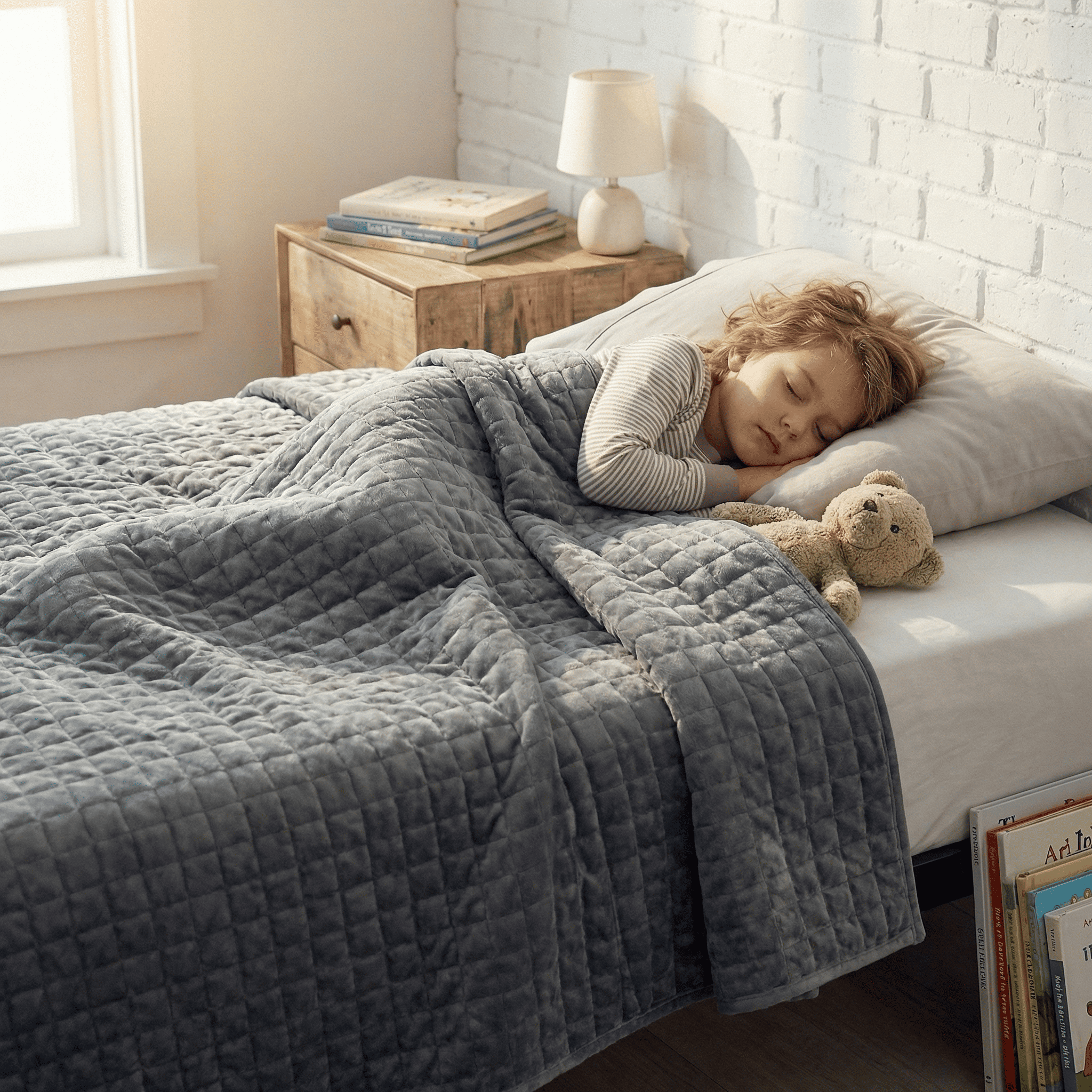 Couverture thérapeutique originale - Couverture pondérée avec housse 4 saisons en gris pour enfants