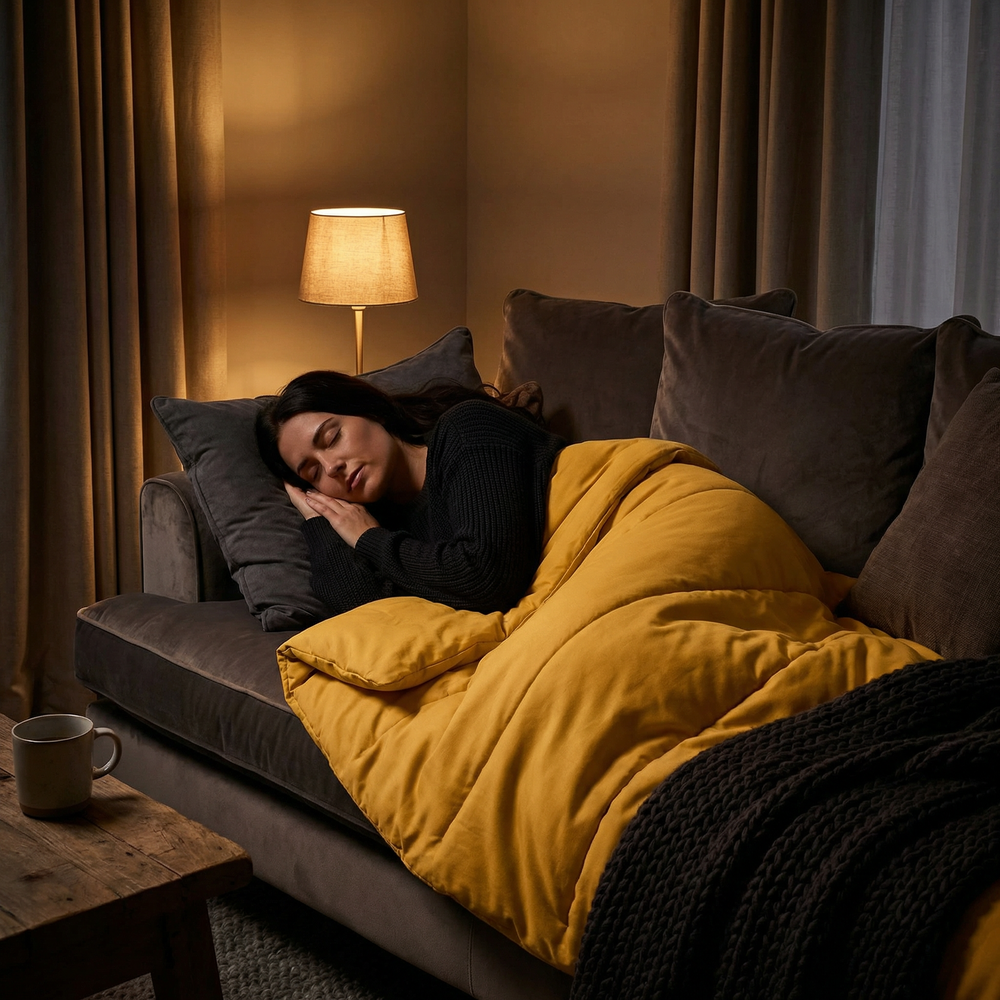 Original therapy blanket - weighted blanket with cotton cover in yellow for adults
