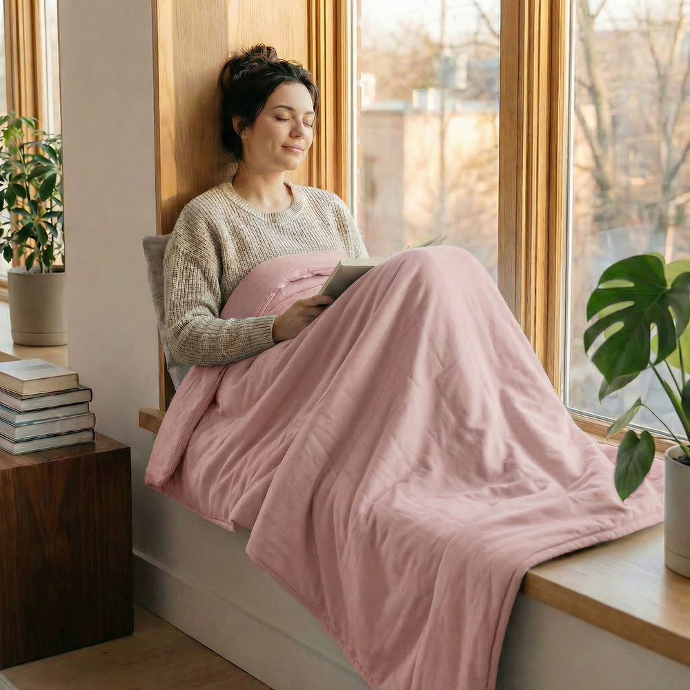 Original therapy blanket - weighted blanket with cotton cover in pink for adults