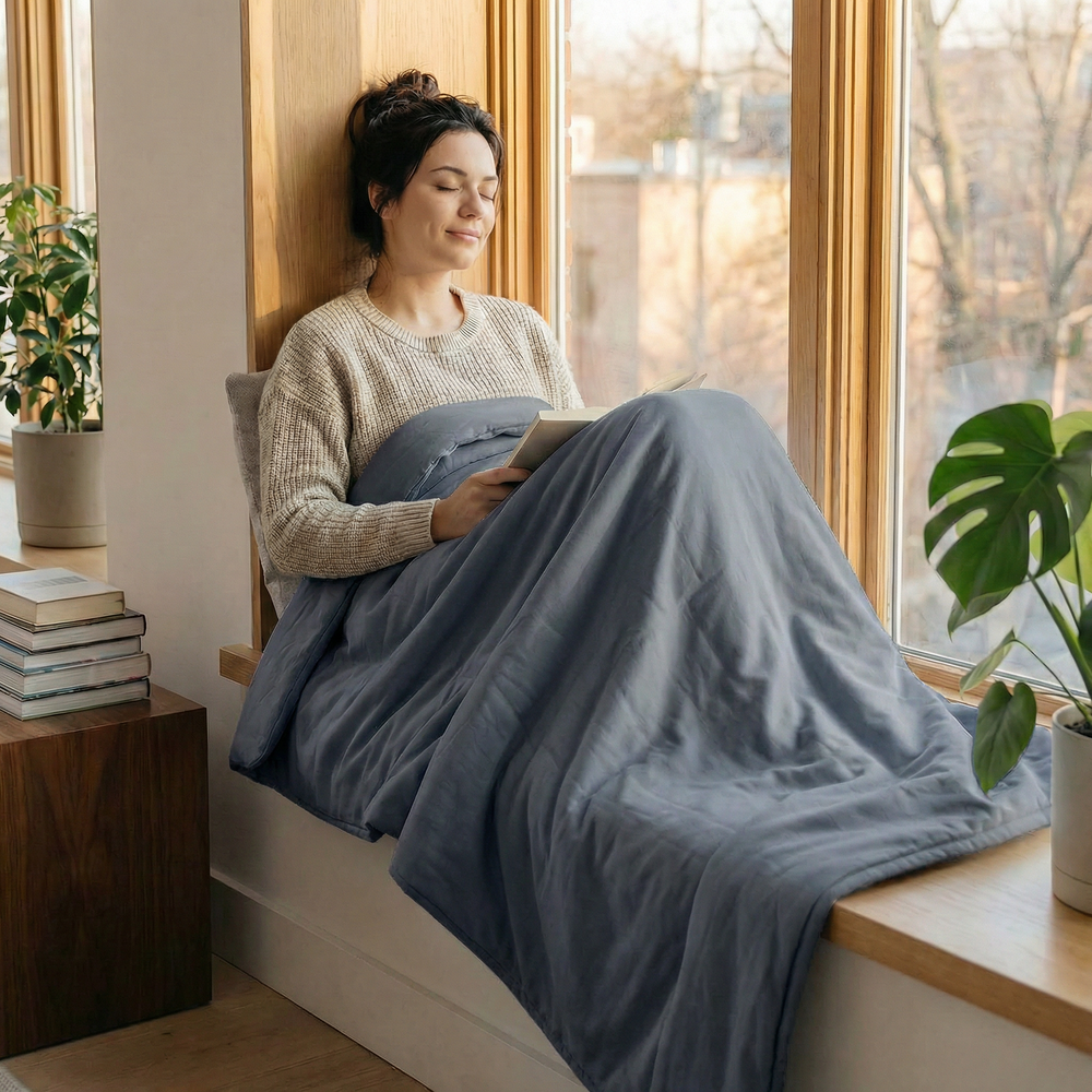 Couverture thérapeutique originale - Couverture pondérée avec housse en coton bleu acier pour adultes