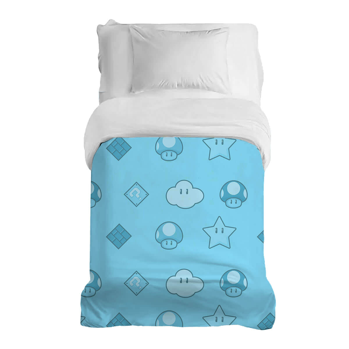 Couverture thérapeutique originale - Housse en coton Champignons Bleu clair
