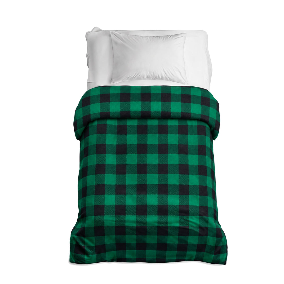 Flanellbezug in Grün Kariert auf einem Einzelbett mit weißem Kissen
