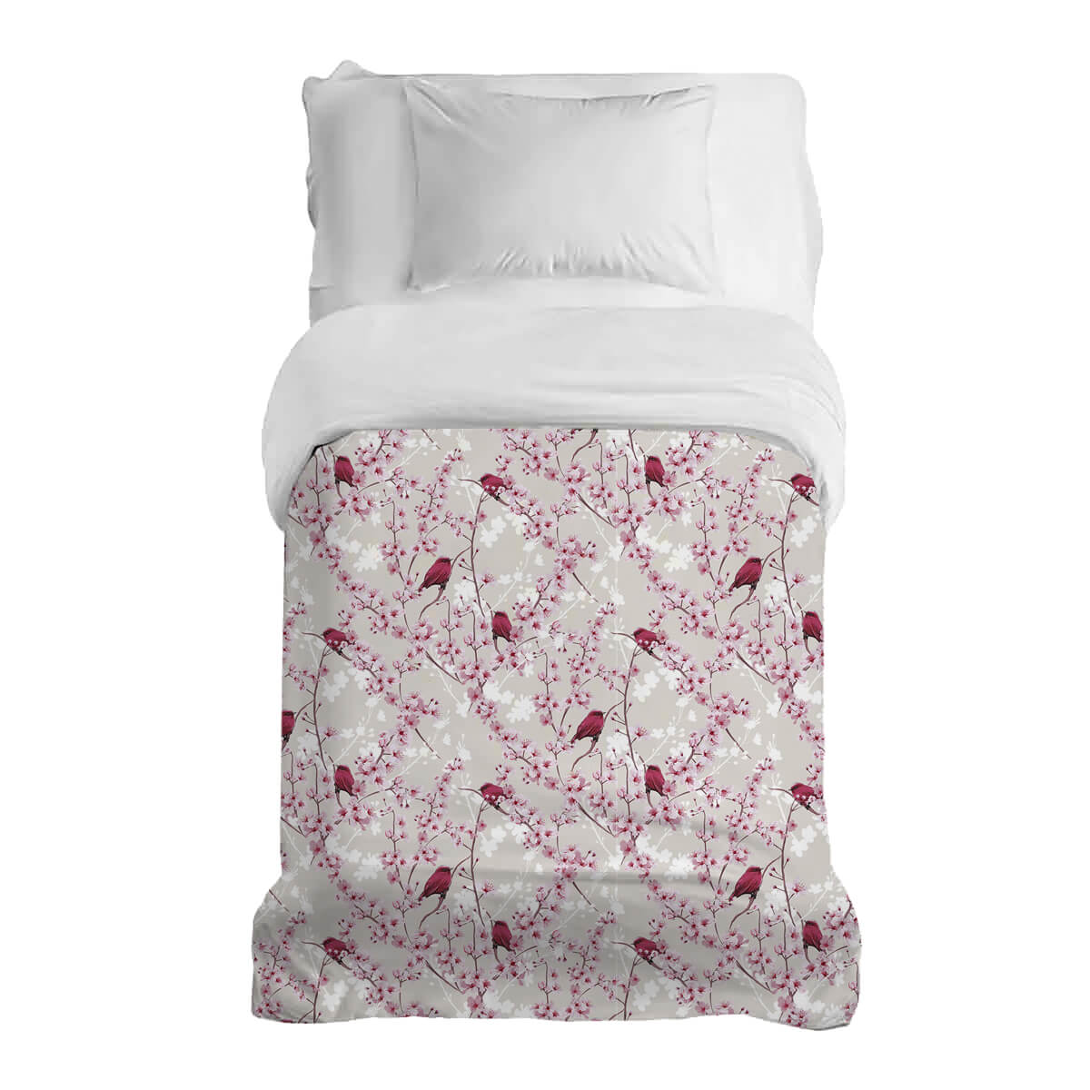 Couverture thérapeutique originale - Housse en coton fleurs de cerisier avec oiseaux