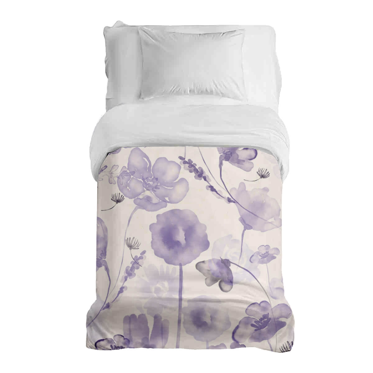 Original therapy blanket - cotton cover purple watercolor blossoms