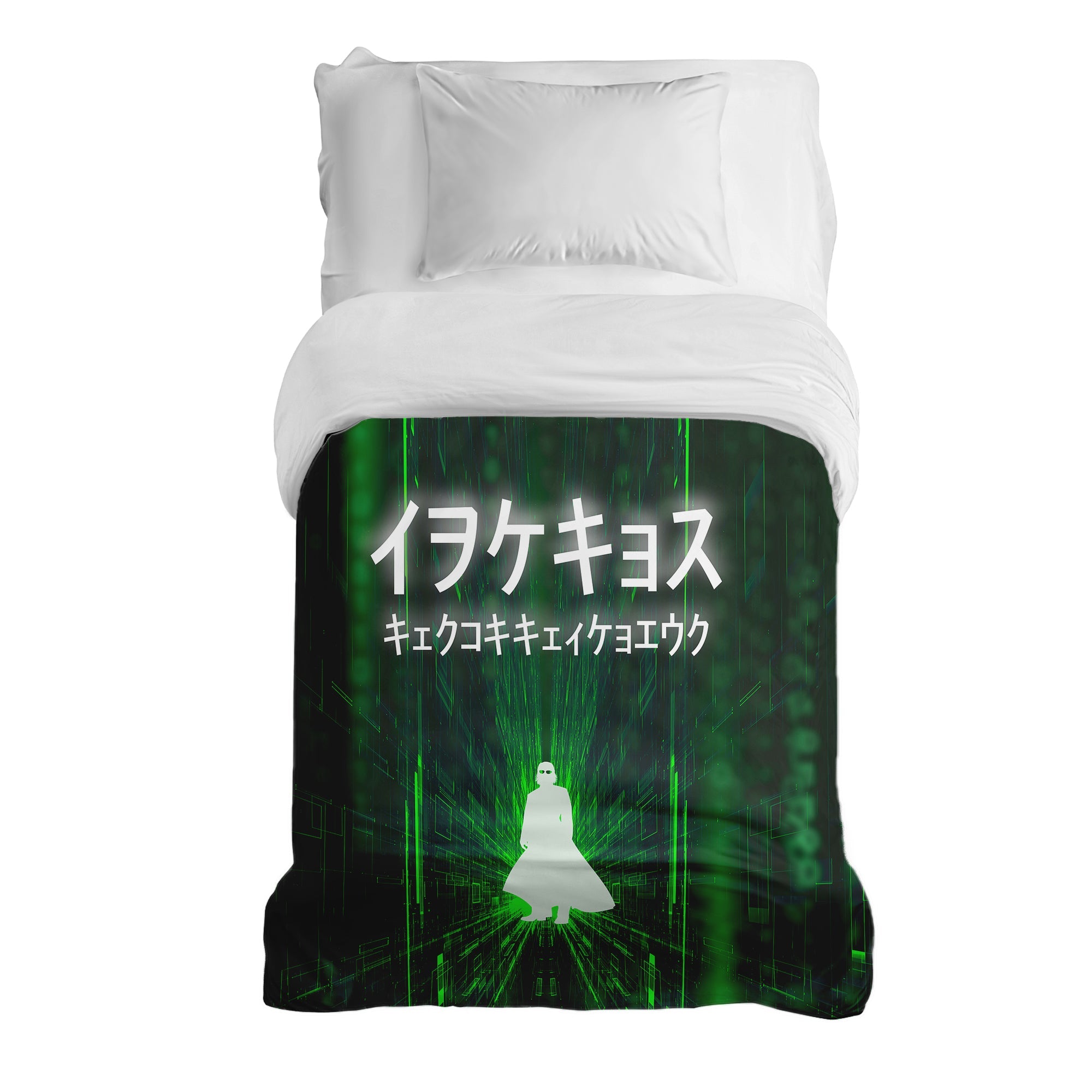 Couverture thérapeutique originale - Housse en coton verte avec caractères écrits