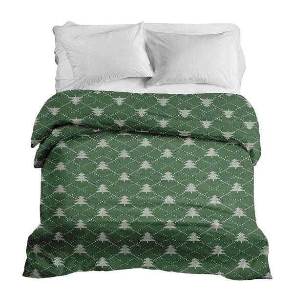 Original therapy blanket - cotton cover green with fir trees