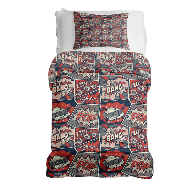 Therapy blanket and bedding set, red with comics.