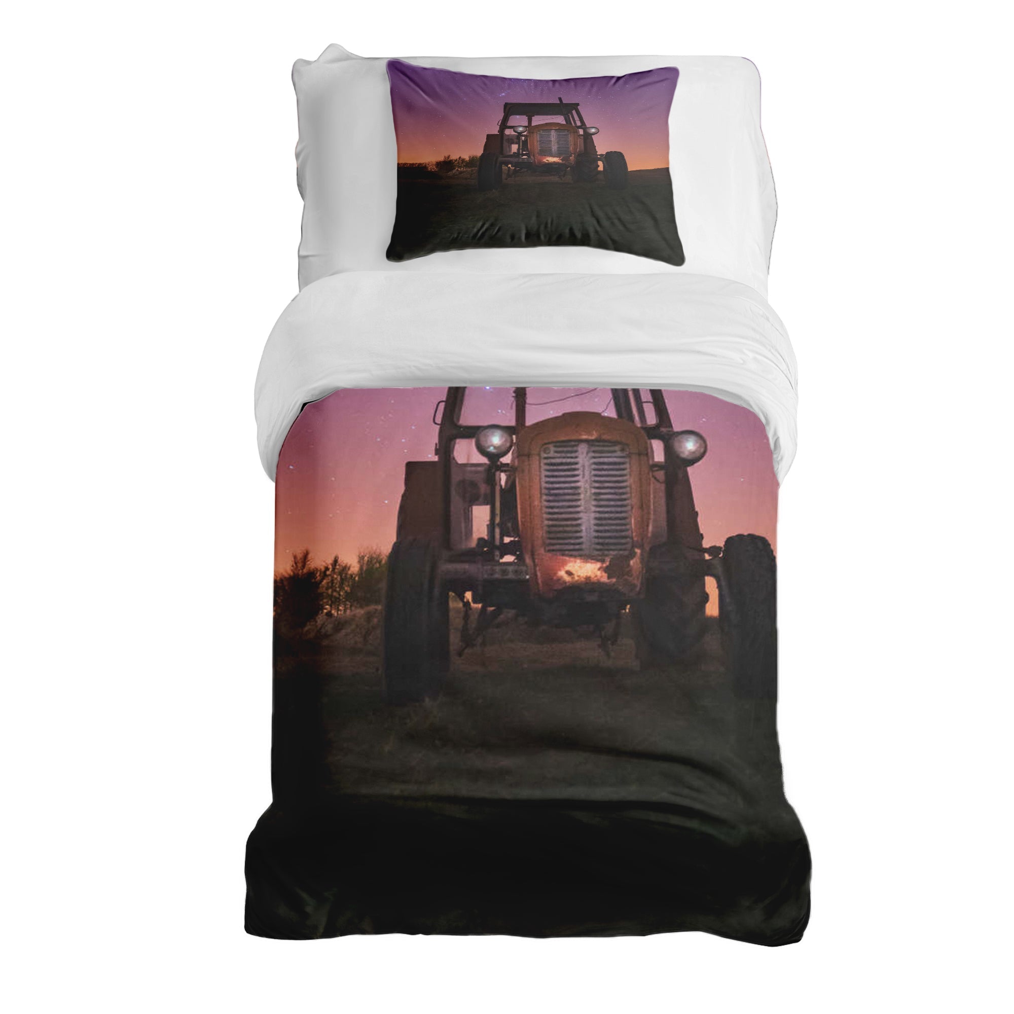 Therapy blankets bedding set purple with tractor