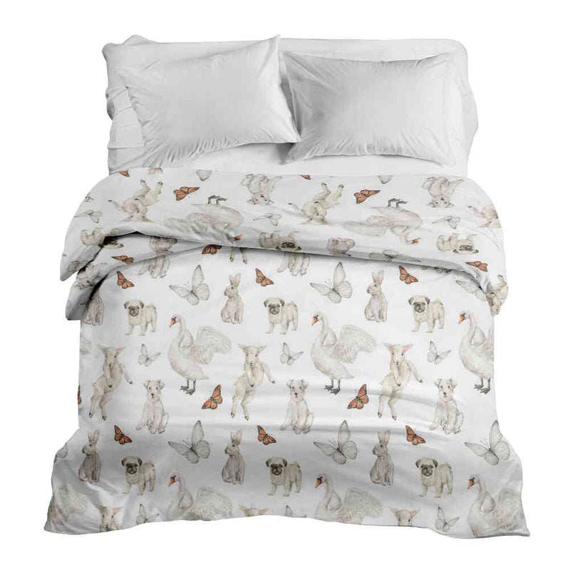 Original therapy blanket - cotton cover white cute animals