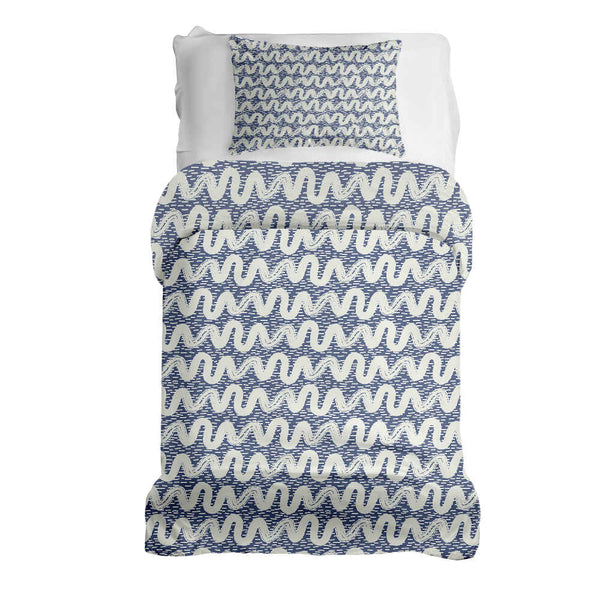 Therapy blanket and bedding set, blue and white waves.