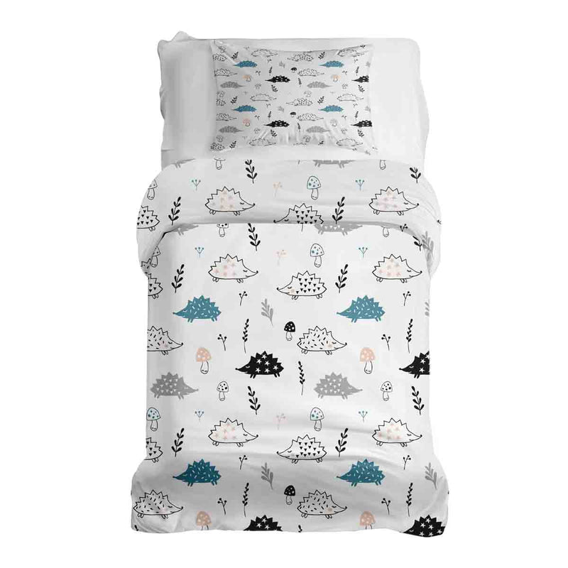Therapy blanket and bedding set, white with hedgehog.