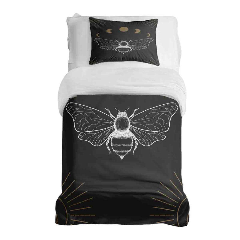Therapy blanket bedding set, black with moth design.